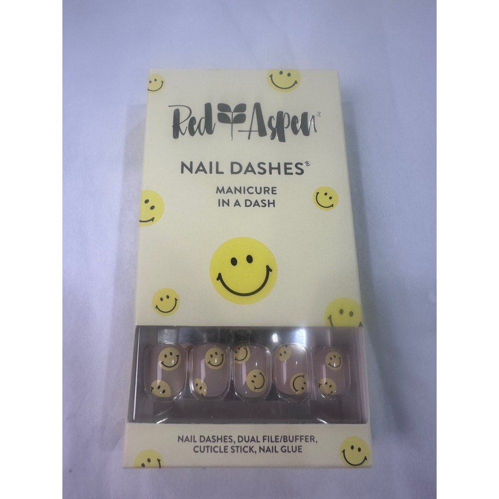 Red Aspen Nail Dashes Good Vibes Olly Smiley Face Press On Manicure Kit NEW